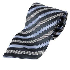 NWOT ERMENEGILDO ZEGNA 100%‎ Silk Blue Black & Silver Striped Tie L 59" W 3.5"